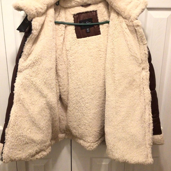 Jessica Simpson Womens Brown Hooded Faux Fur Puffer Coat Jacket Size Medium - Picture 7 of 13